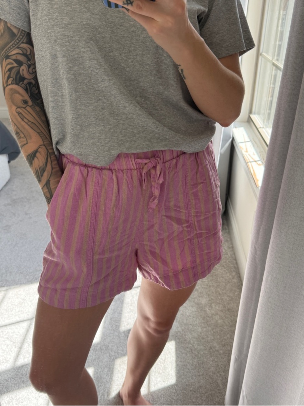 Universal Thread Pink and Cream Striped High-Waist Drawstring Shorts